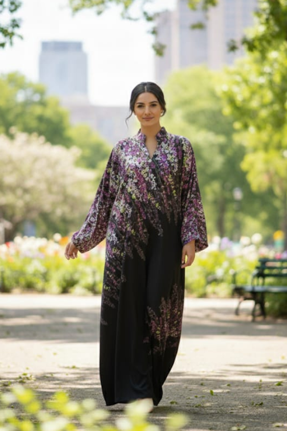Elegant Floral Black Abaya