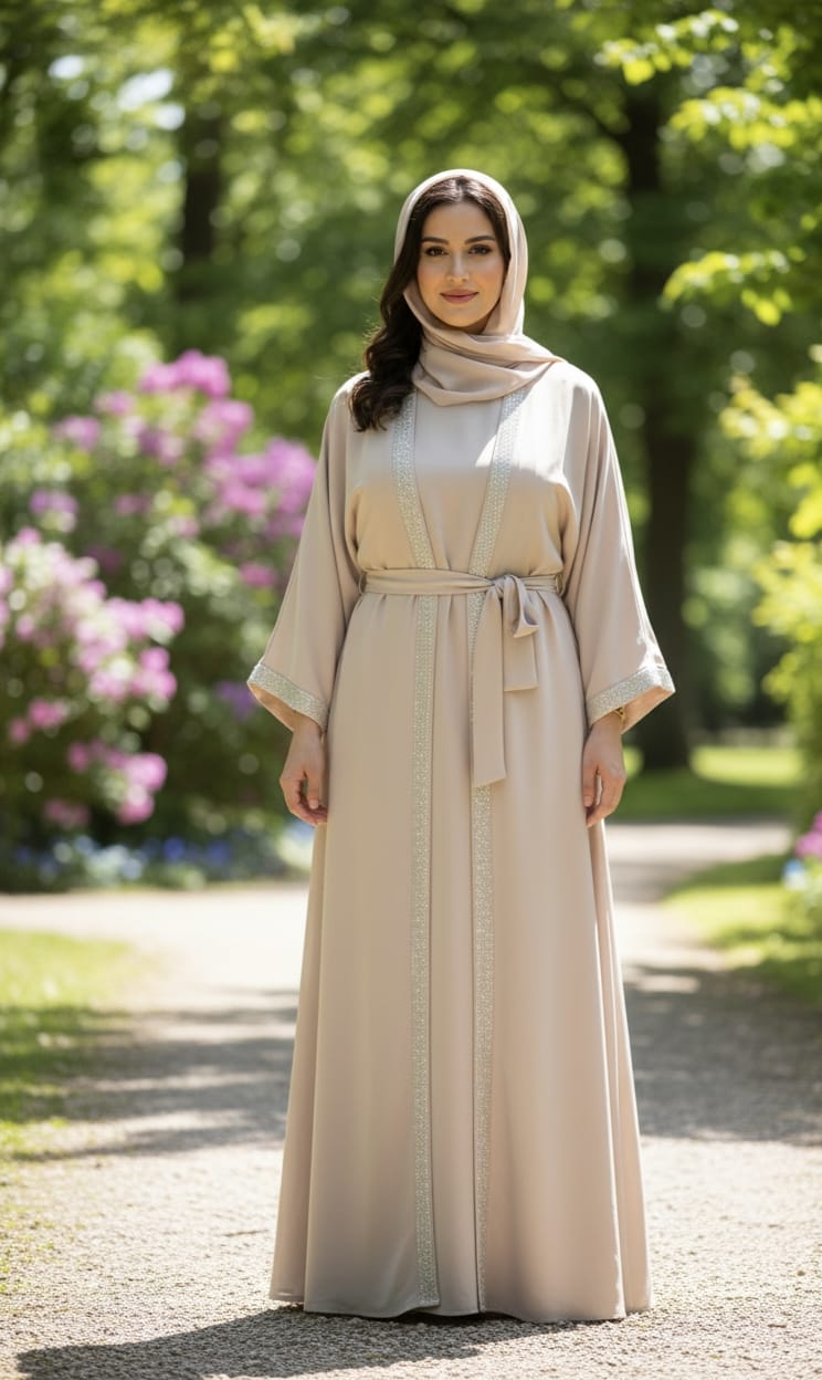 Beige Tik Tok Fabric Gown Abaya